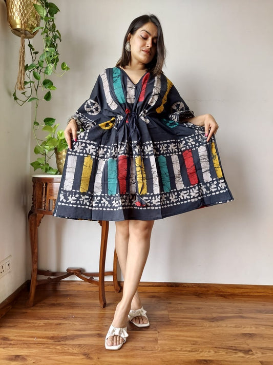 Hand Block Printed Free-Size Short Kaftan Dress