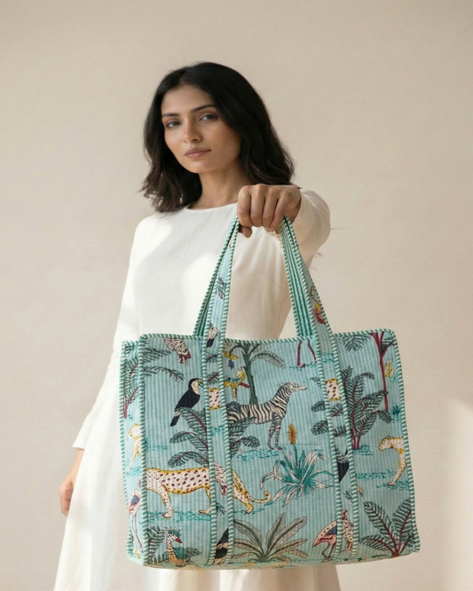 Forest Muse Quilted Tote Bag with Zip