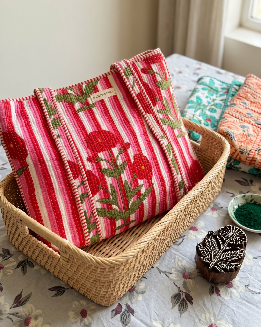 Blossom Stripe Tote Bag with Zip