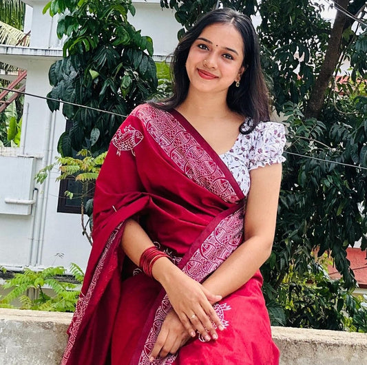 South Indian Cotton Hand-Printed saree