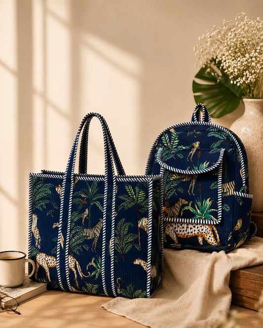 Navy Tote Bag + Backpack Combo