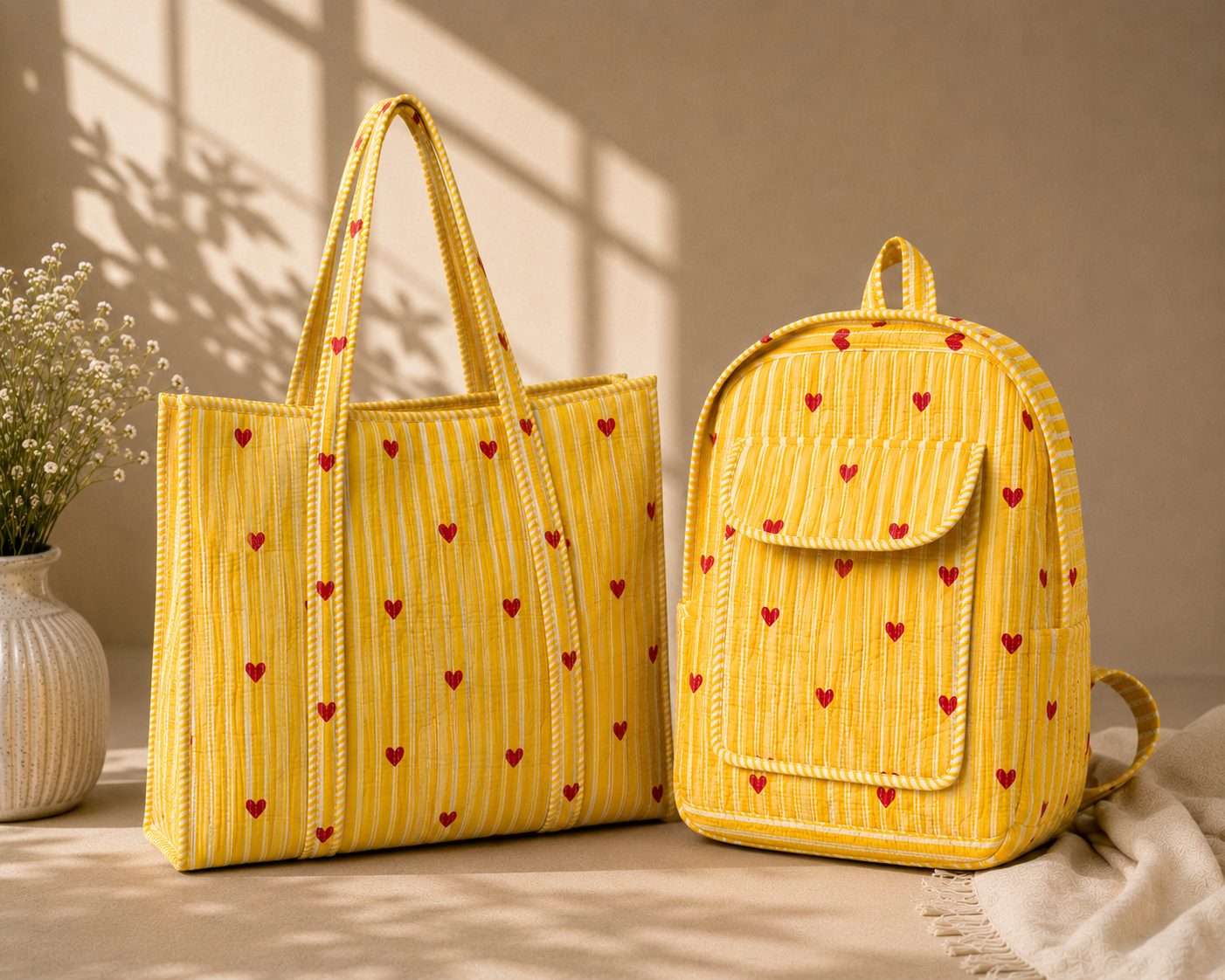 Yellow Heartthrob Tote Bag with Zip