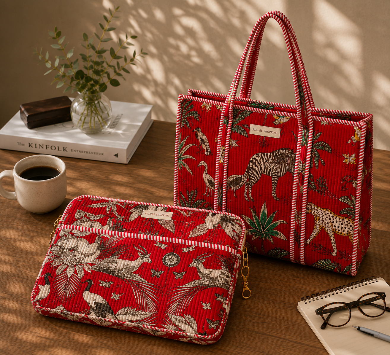 Laal Rang Quilted Tote Bag with Zip