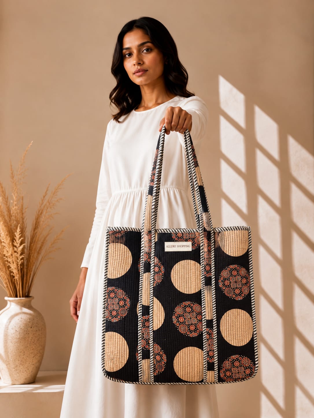 Abstract Tote Bag with Zip