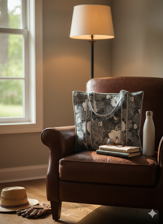 Charcoal Chic Quilted Tote Bag with Zip