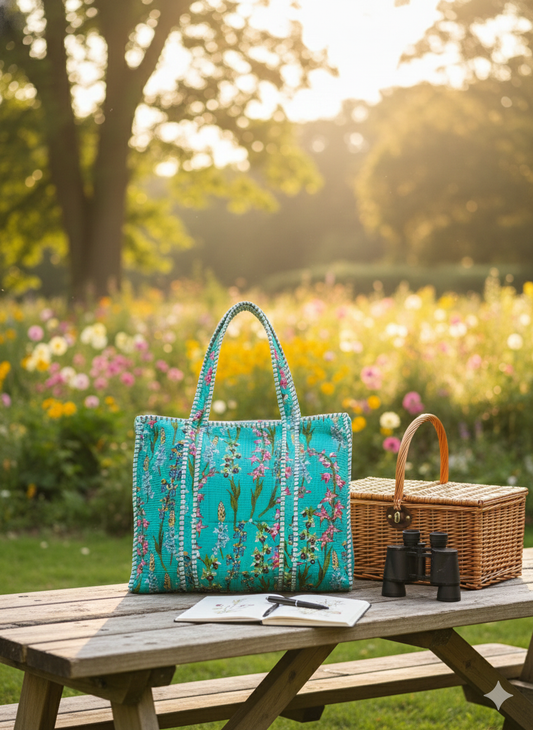 Blue Breeze Quilted Tote Bag with Zip