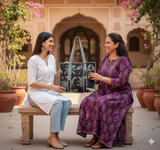 Moonlit Blue Quilted Tote Bag with Zip