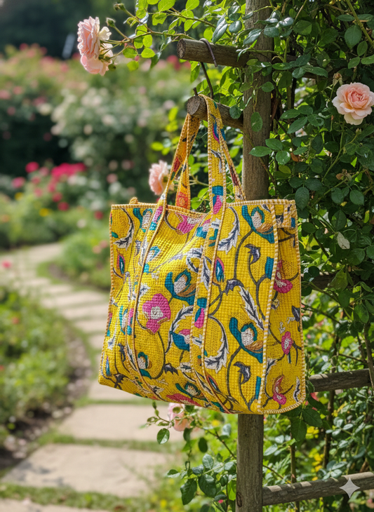 Kesariya Quilted Tote Bag with Zip