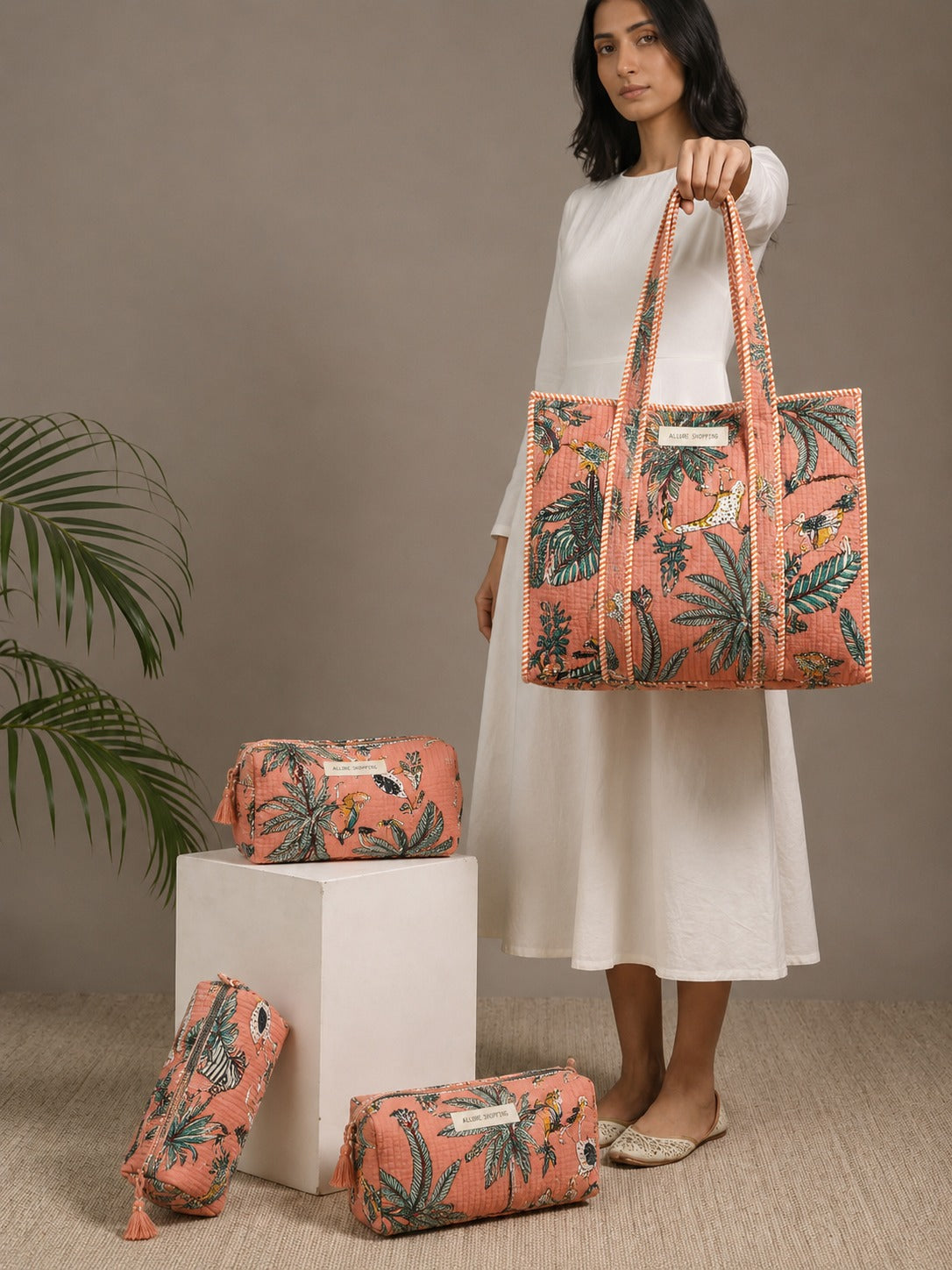 Soft Peach Tote Bag with Zip
