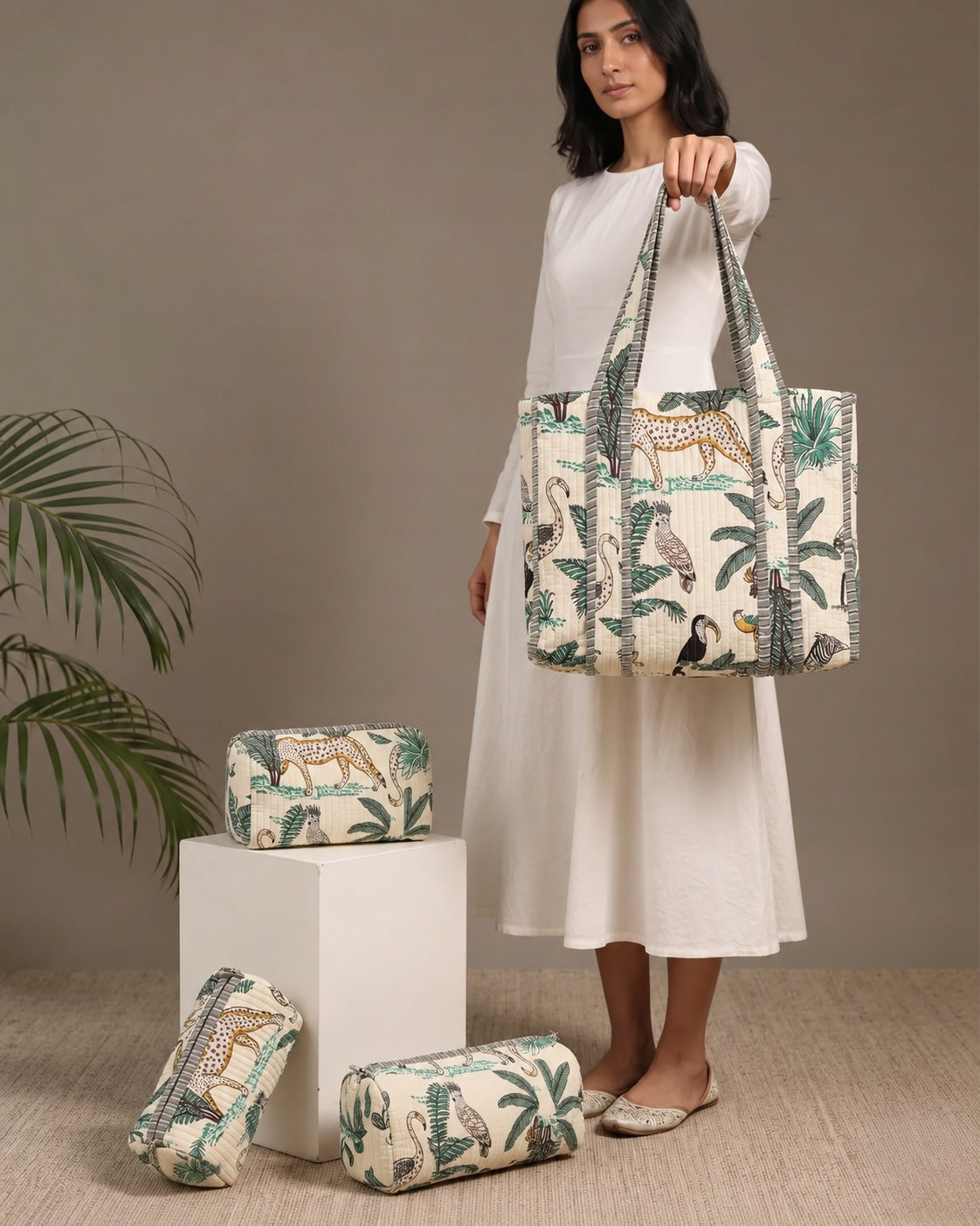 Jungle Glow Tote Bag with Zip
