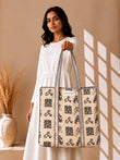 White & Black Tote Bag with Zip
