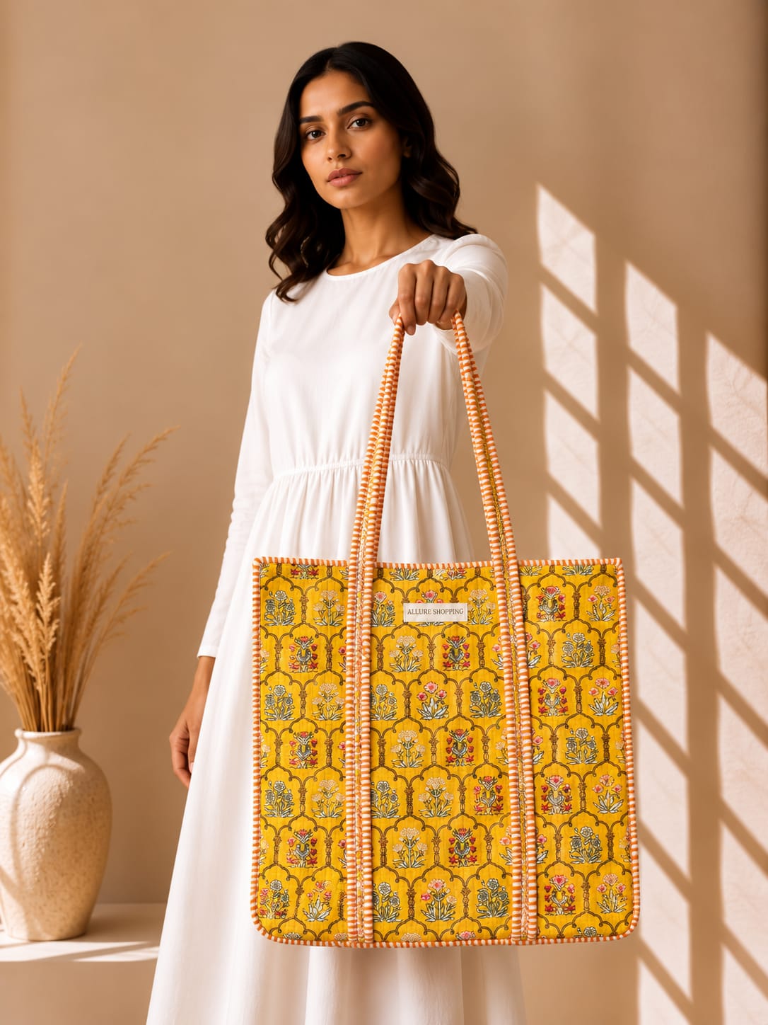 Yellow Beauty Quilted Tote Bag with Zip