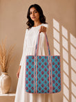 Blue Floral Tote Bag with Zip