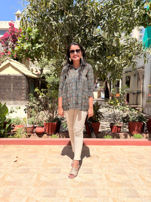 Olive Bloom Pure Cotton Short Kurti