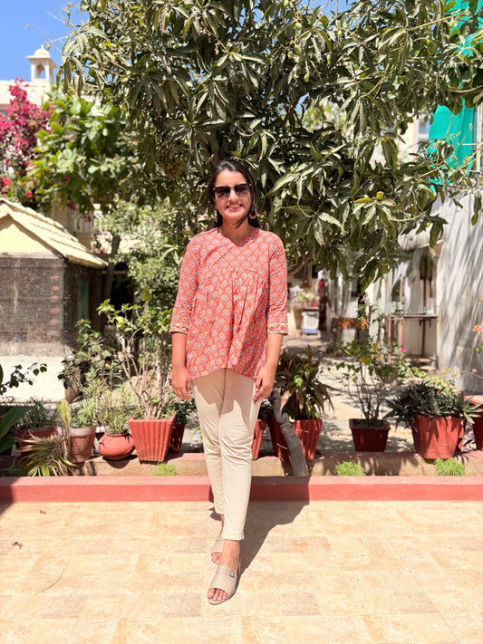 Peach Whisper Pure Cotton Short Kurti