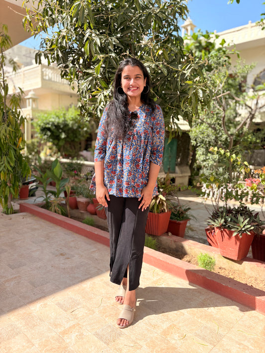 Tricolor Bloom Pure Cotton Short Kurti