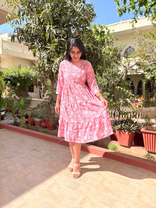 Blush Bloom Pure Cotton Dress With Pocket