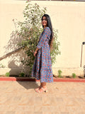 Blue Cherry Blossom Pure Cotton Dress With Pocket