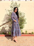 Blue Cherry Blossom Pure Cotton Dress With Pocket
