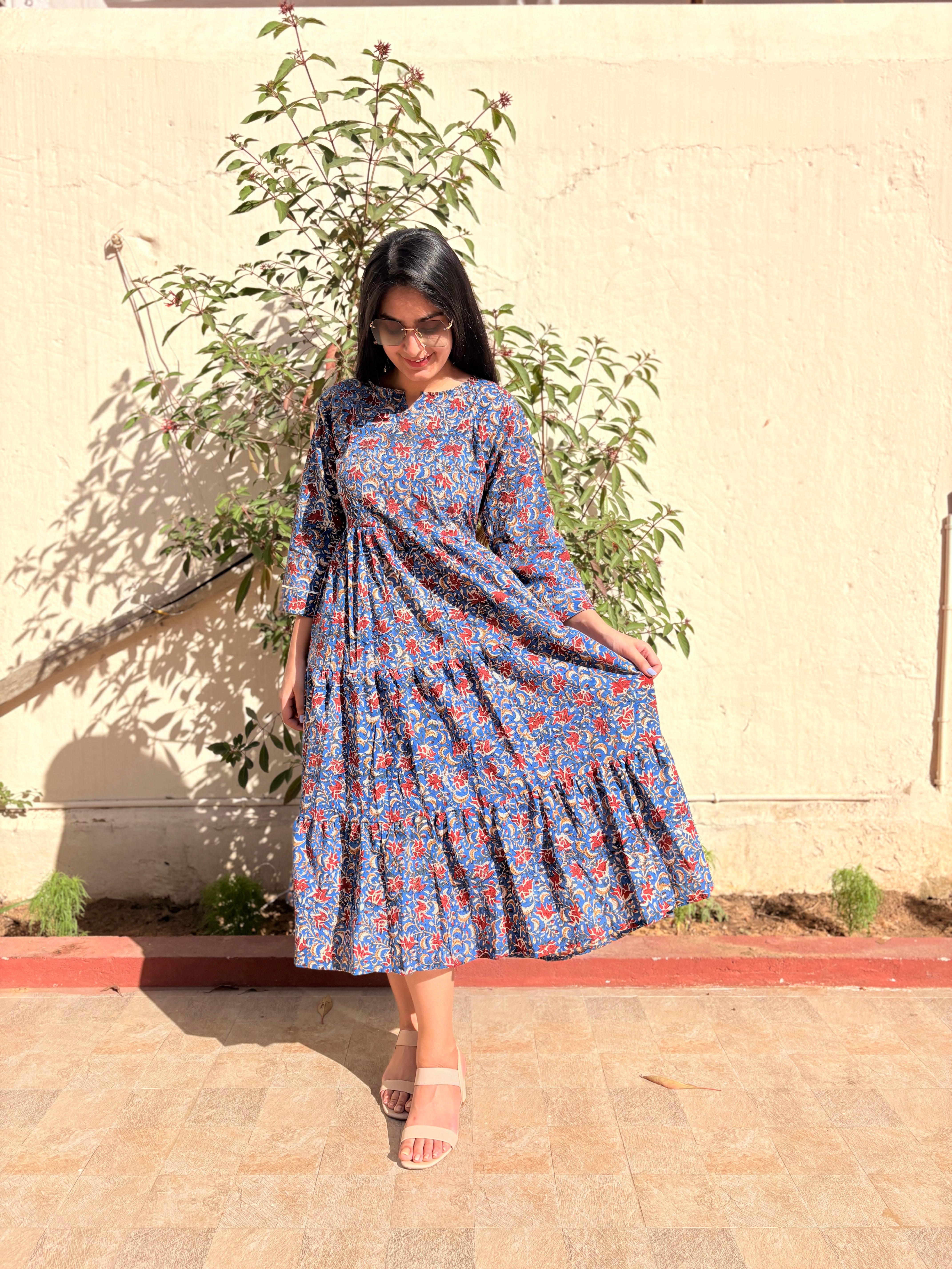 blue cherry blossom dress Peruvian Connection Cherry Blossom Womens Pima Cotton Modal Faux Wrap Dress Sky XS