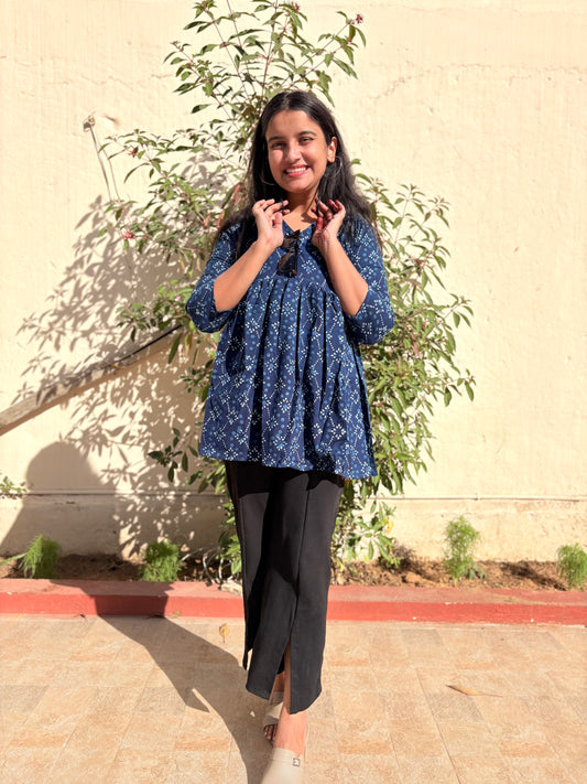 Blooming Blue Pure Cotton Short Kurti