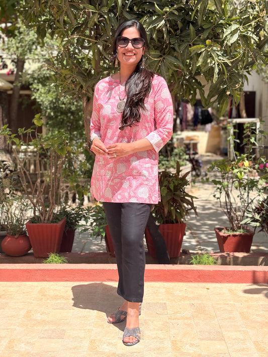 Pink Haze Pure Cotton Short Kurti
