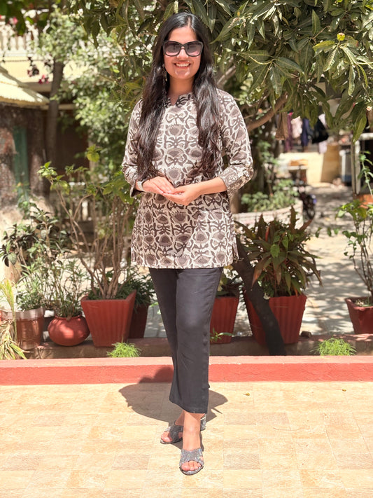 Ivory Smoke Pure Cotton Short Kurti