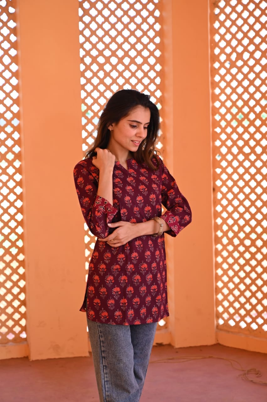 Ravishing Red Pure Cotton Short Kurti