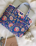 Cobalt Bloom · Quilted Cotton Laptop Sleeve