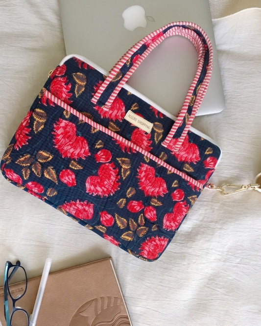 Indigo Blush · Quilted Cotton Laptop Sleeve