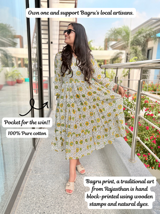 Lemon Meadow Pure Cotton Dress With Pocket