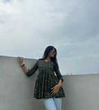 Olive Bloom Pure Cotton Short Kurti