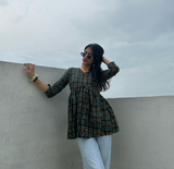 Olive Bloom Pure Cotton Short Kurti