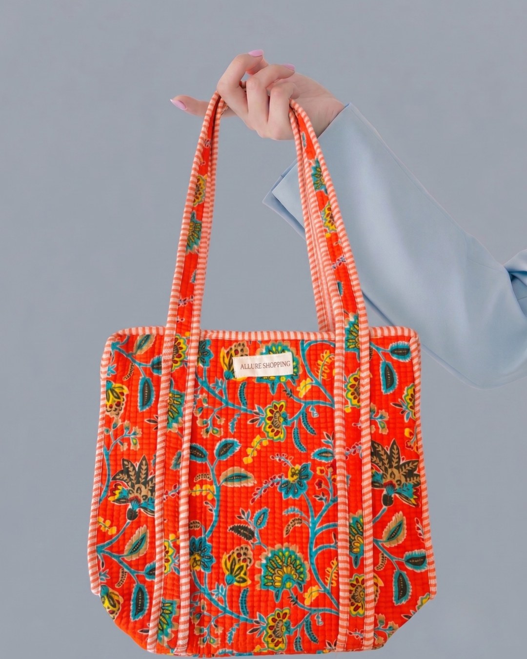 Coral Bloom · Quilted Cotton Tote Bag