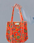 Coral Bloom · Quilted Cotton Tote Bag