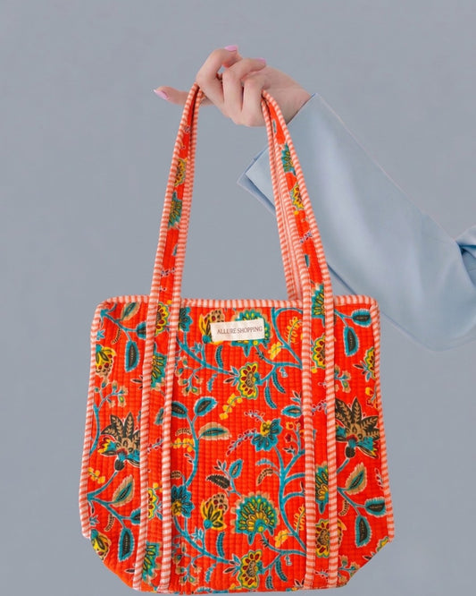 Coral Bloom · Quilted Cotton Tote Bag