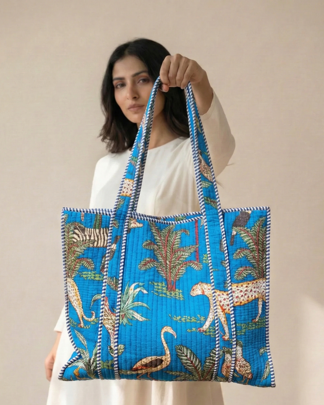 Blue Jungle Glow Tote Bag with Zip