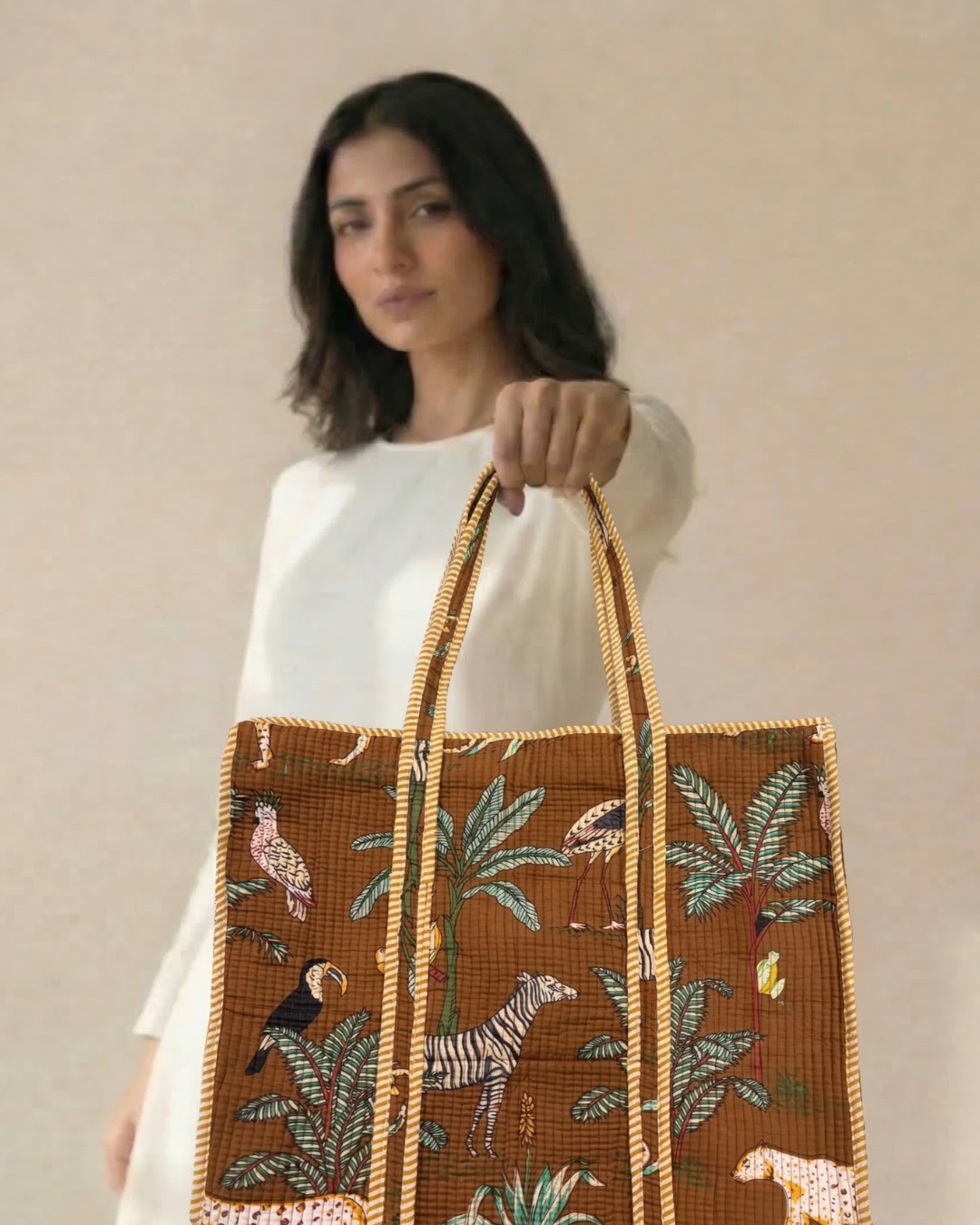 Brown Jungle Tote Bag with Zip