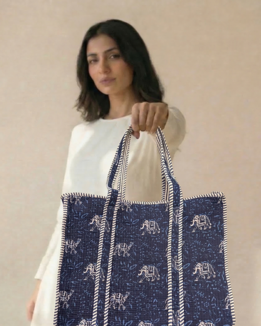 Limited Edition Elephant Indigo Bag with Zip