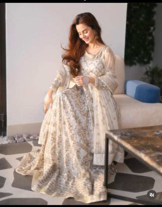 New Designer Anarkali Gown with Pant and Dupatta Set