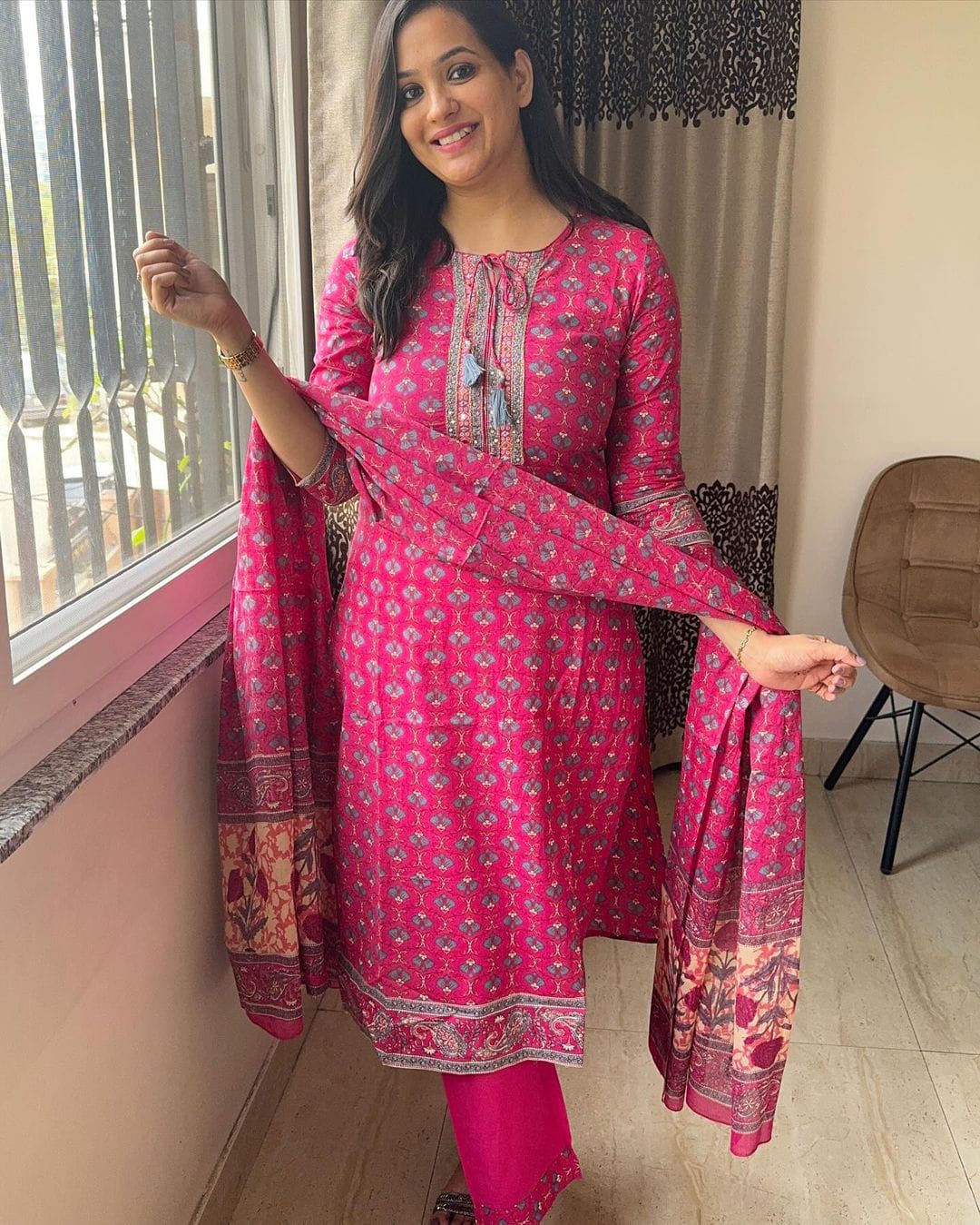 Designer Pink Fine Cotton Suit Set
