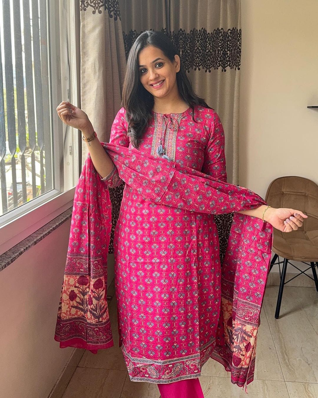 Designer Pink Fine Cotton Suit Set
