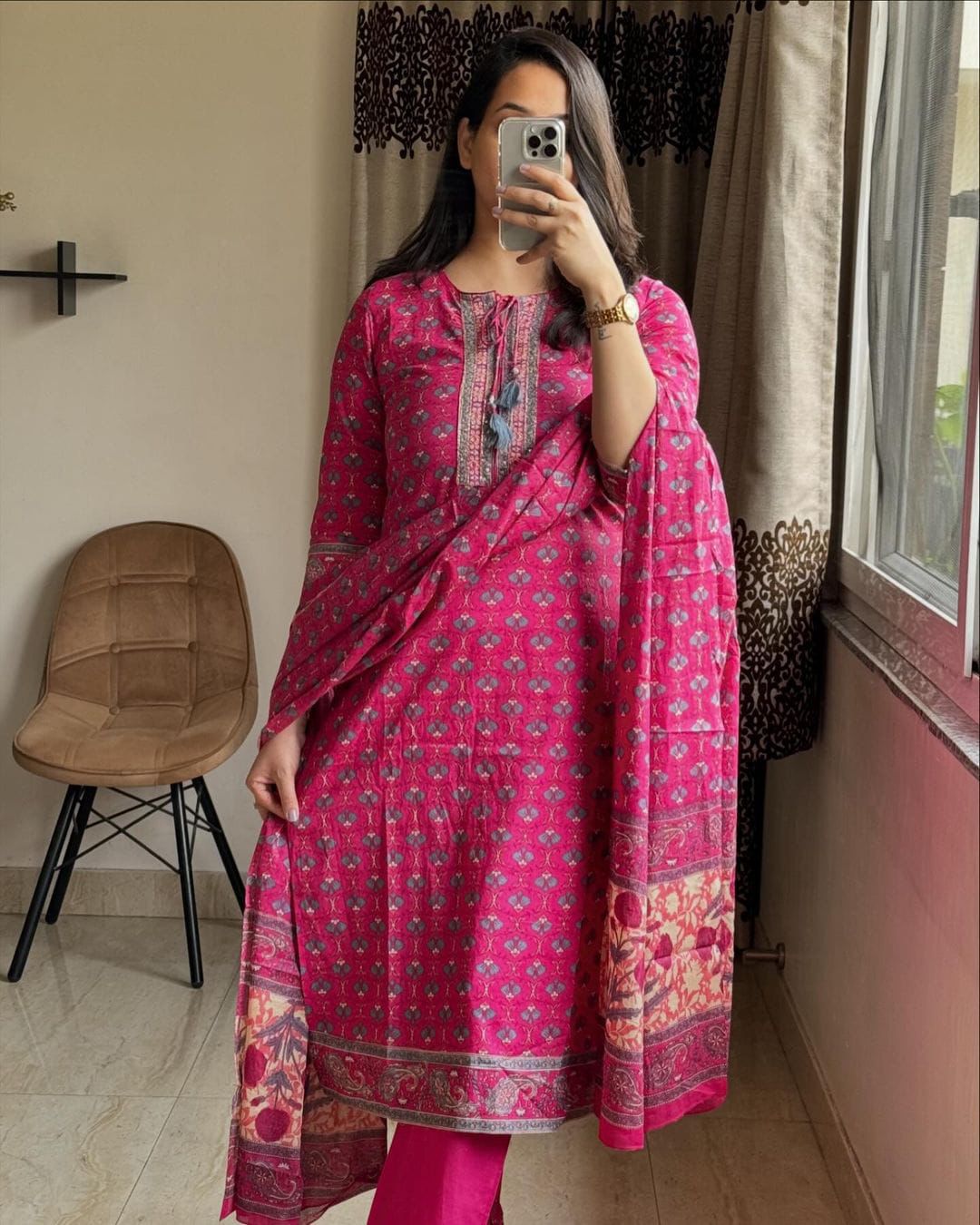 Designer Pink Fine Cotton Suit Set