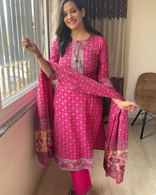 Designer Pink Fine Cotton Suit Set