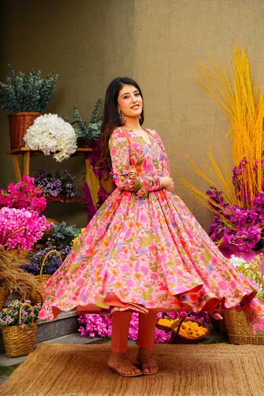 Elegant Digital Print Gown with Dupatta