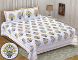 Jumbo Size Pure Hand Block Super King Size Cotton Bedsheets with 2 Zipped Reversible Pillow Covers