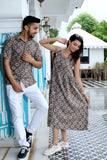 Bagru Hand Block Printed Cotton One-Piece Dress with a Matching Shirt