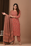 Hand Block Printed Cotton Stitched Suit with a Mulmul Cotton Dupatta