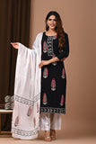 Hand Block Printed Cotton Stitched Suit with a Mulmul Cotton Dupatta