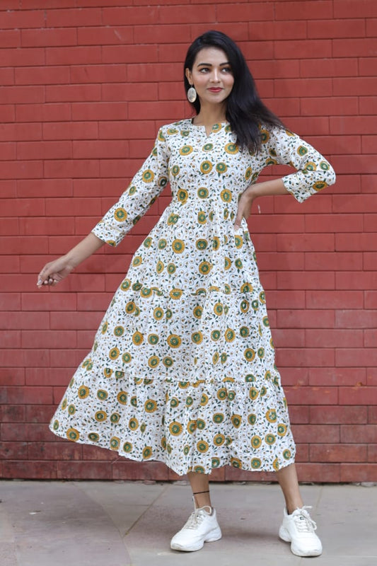 Lemon Meadow Pure Cotton Dress With Pocket